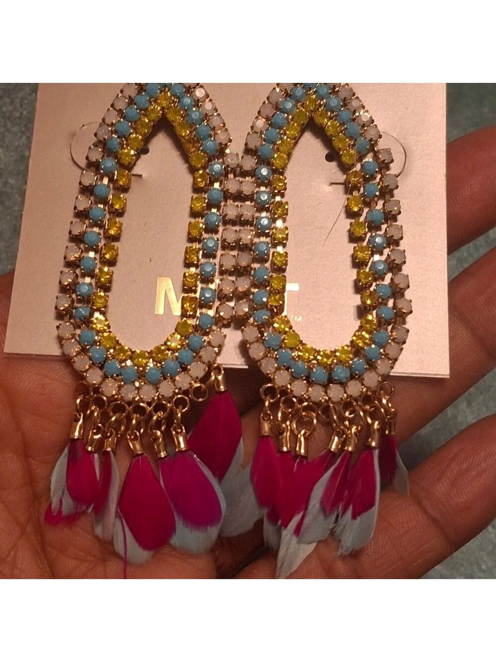 Mixit Austrian Crystal Dangling Earrings with Feathers